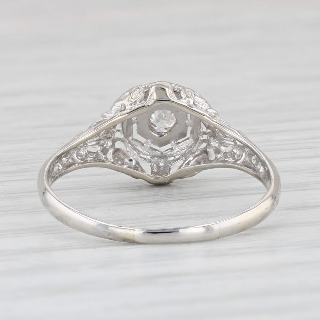 Light Gray Art Deco Diamond Solitaire Engagement Ring 18k White Gold Filigree Size 8