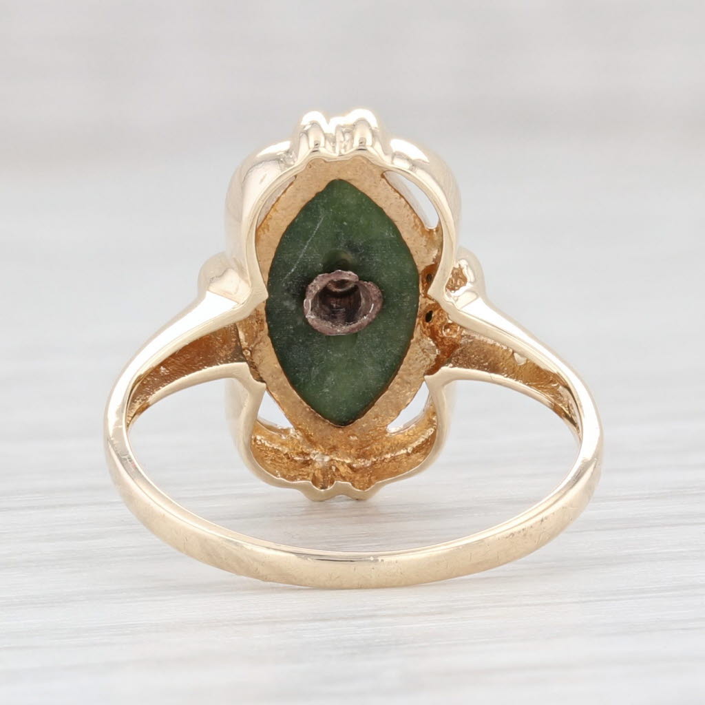 Light Gray Vintage Nephrite Jade Diamond Ring 10k Gold Size 4.75