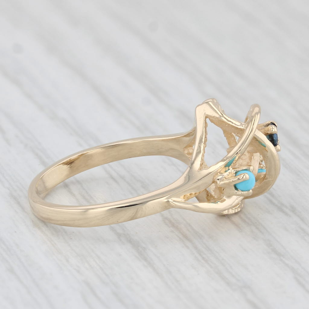 Light Gray Blue Sapphire Turquoise Ring 14k Yellow Gold Size 6 Orbit Knot