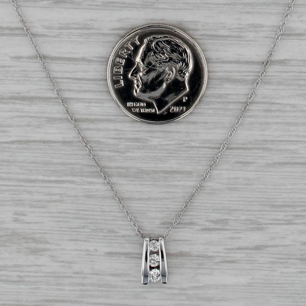 0.11ctw Diamond 3-Stone Journey Pendant Necklace 10k White Gold 18.5" Rope Chain