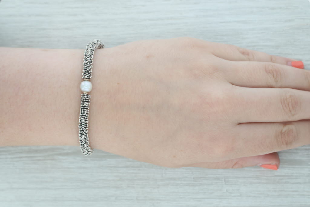 Gray Michael Dawkins Cultured Pearl Caviar Chain Bracelet Sterling Silver 7.5"