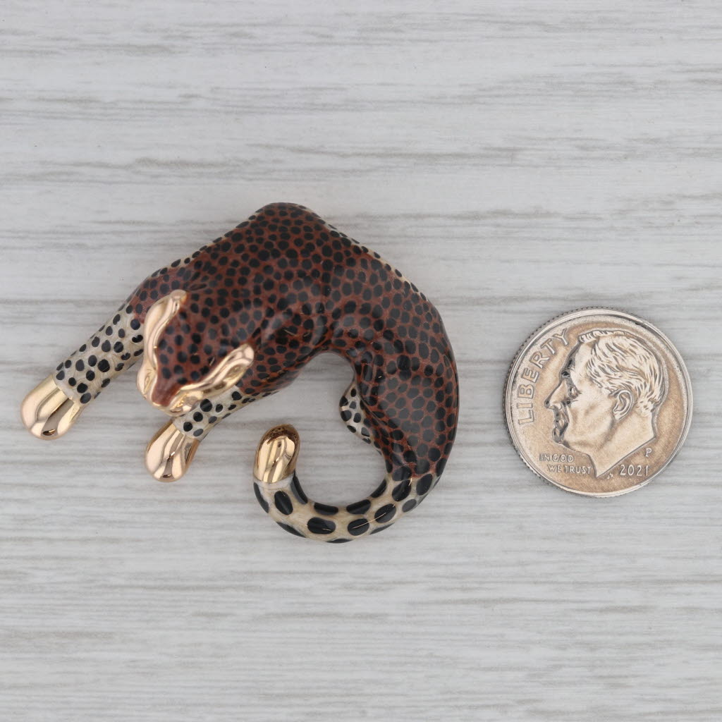 Gray Leopard Slide Pendant 14k Yellow Gold Enamel