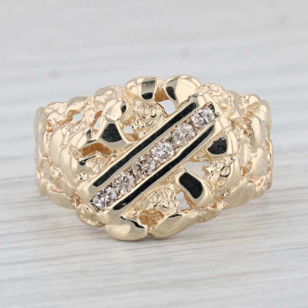 Light Gray 0.18ctw Diamond Nugget Ring 14k Yellow Gold Men's Size 10.75