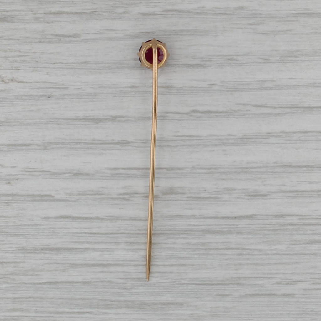 1.10ct Round Rhodolite Garnet Solitaire Stickpin 14k Yellow Gold Antique