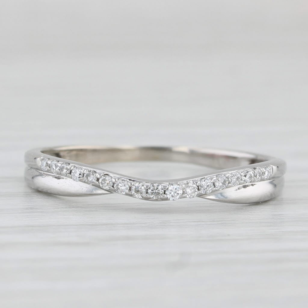 Light Gray Contoured Diamond Wedding Band 14k White Gold Size 6.75 Ring Stackable