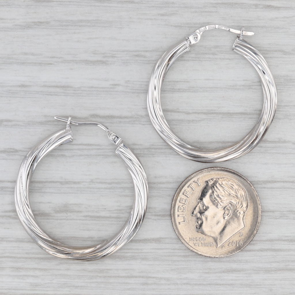 Gray Woven Round Hoop Earrings 14k White Gold Snap Top Hoops