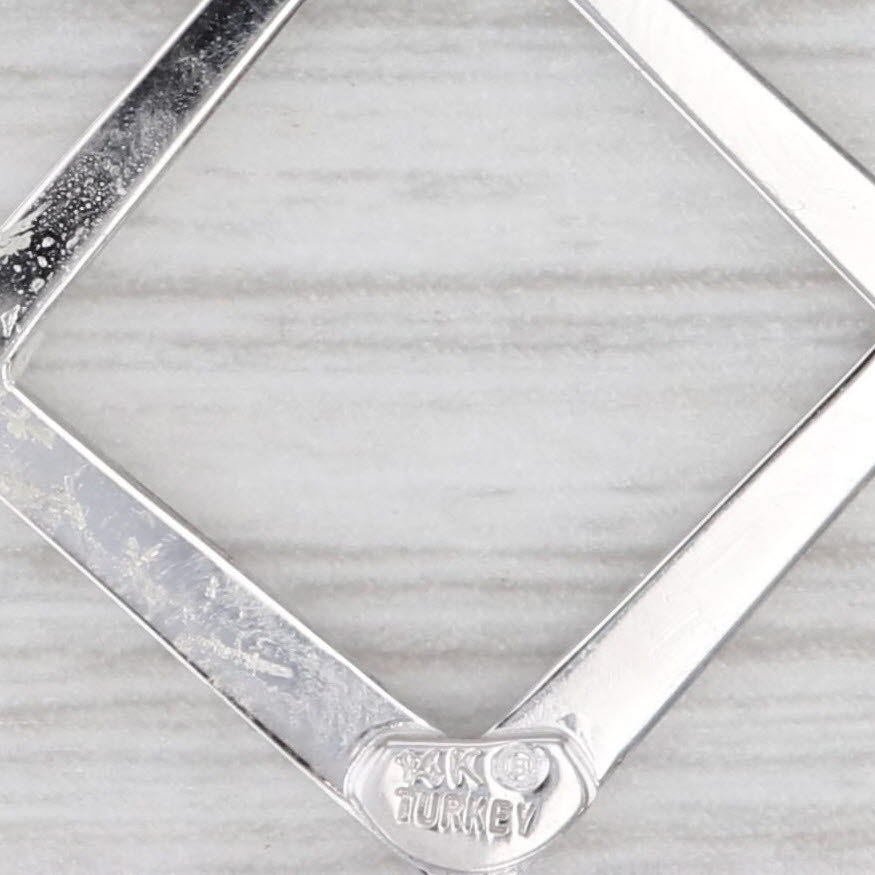 Light Gray Links Square Dangle Pendant Necklace 14k White Gold 18" Rope Chain