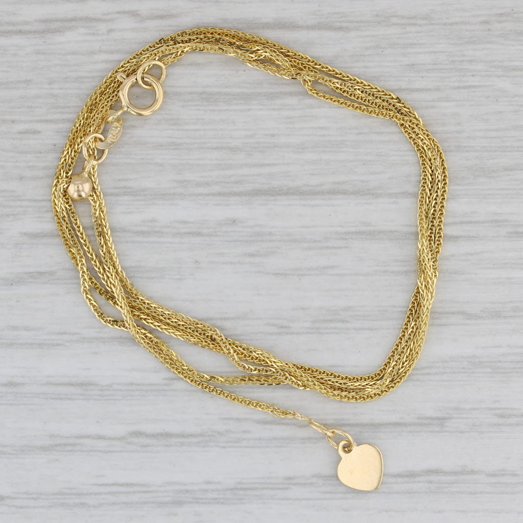 Gray Wheat Chain Necklace Adjustable up to 22" 14k Yellow Gold Bead Slide