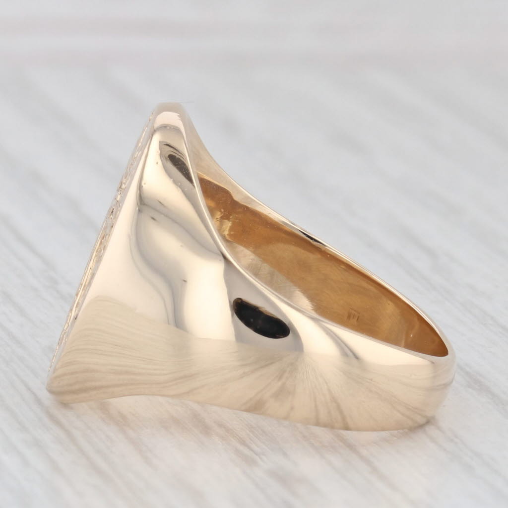 Light Gray Vintage Hand Engraved Coat of Arms Seal Signet Ring 14k Yellow Gold Size 8.75