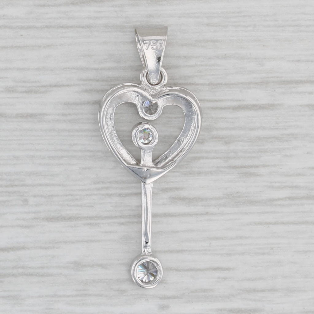 Gray 0.15ctw Cubic Zirconia Heart Pendulum Pendant 18k White Gold