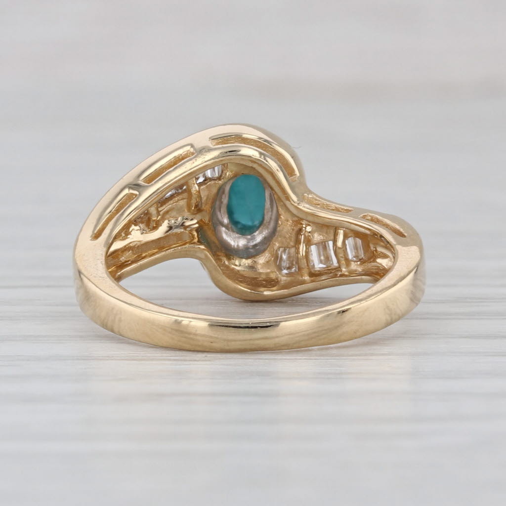 Emerald Cabochon Diamond Bypass Ring 14k Yellow Gold Size 5
