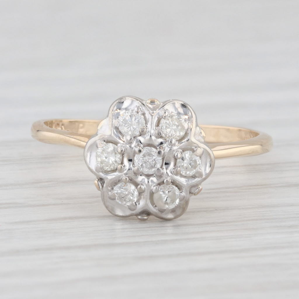 Light Gray Vintage 0.20ctw Diamond Flower Cluster Engagement Ring 14k Gold Size 7