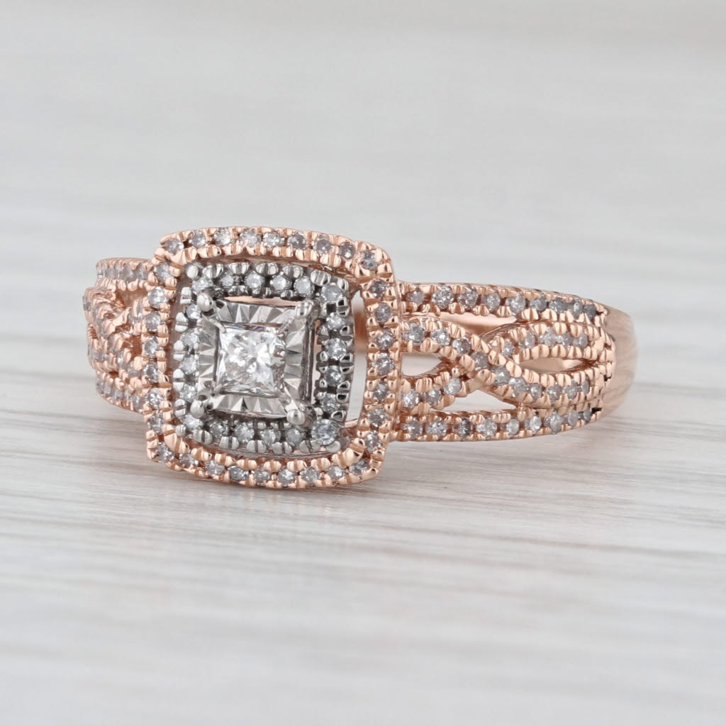 0.36ctw Diamond Princess Halo Engagement Ring 10k Rose White Gold Size 7