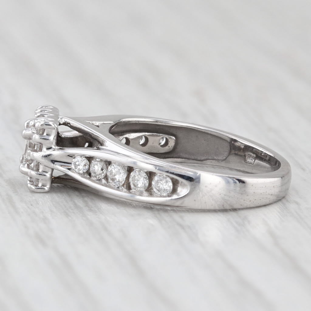 Light Gray 0.55ctw Diamond Halo Engagement Ring 14k White Gold Size 5.5 Cathedral Band