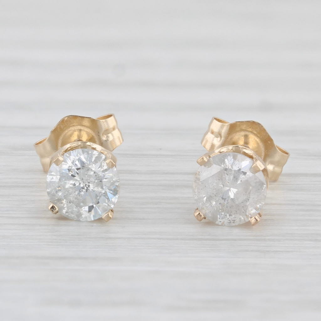 Light Gray 0.75ctw Round Diamond Solitaire Stud Earrings 14k Yellow Gold