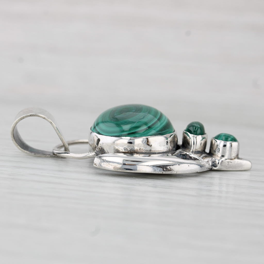 Light Gray Green Malachite Statement Pendant Sterling Silver