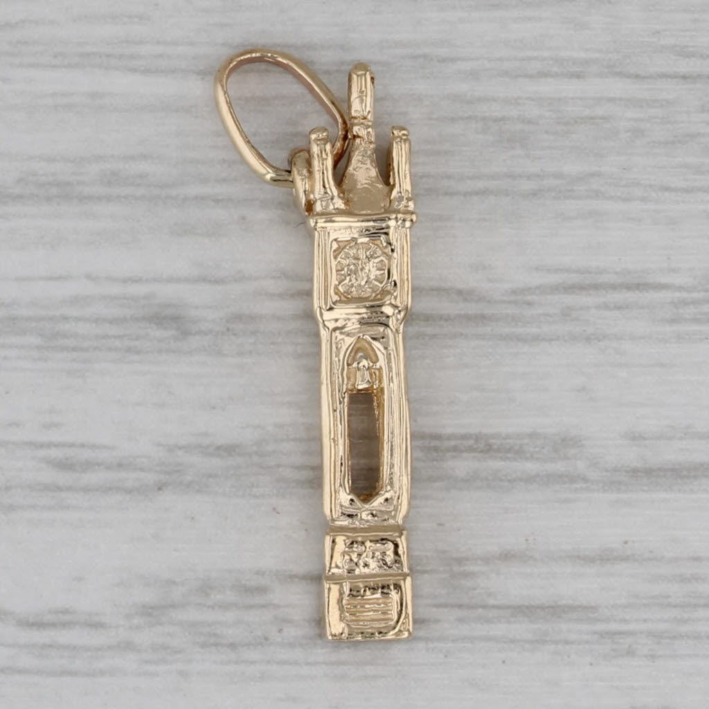 Gray Big Ben Clock Tower Charm 14k Gold Vintage London England Souvenir Pendant