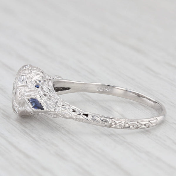 Art Deco 0.38ctw Diamond Lab Created Sapphire Engagement Ring 18k White Gold