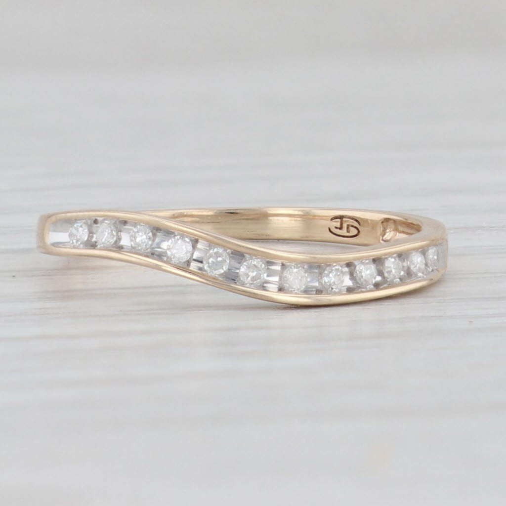 Light Gray Contoured Diamond Wedding Band Stackable Ring 10k Yellow Gold Size 7