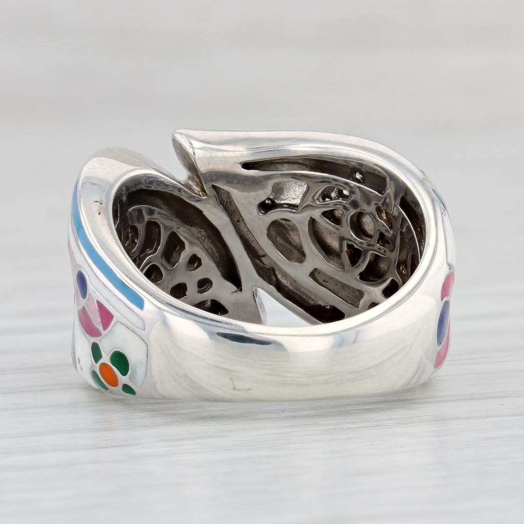 Light Gray Belle Etoile Resin Mosaic Cubic Zirconia Ring Sterling Silver Bypass Statement