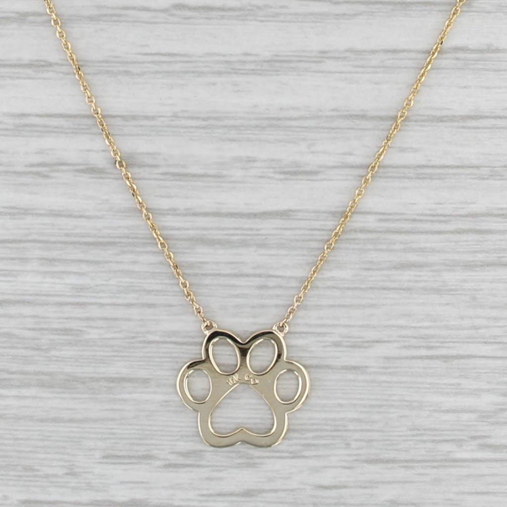 Paw Print Pendant Necklace 10k Yellow Gold 16" 18" Cable Chain