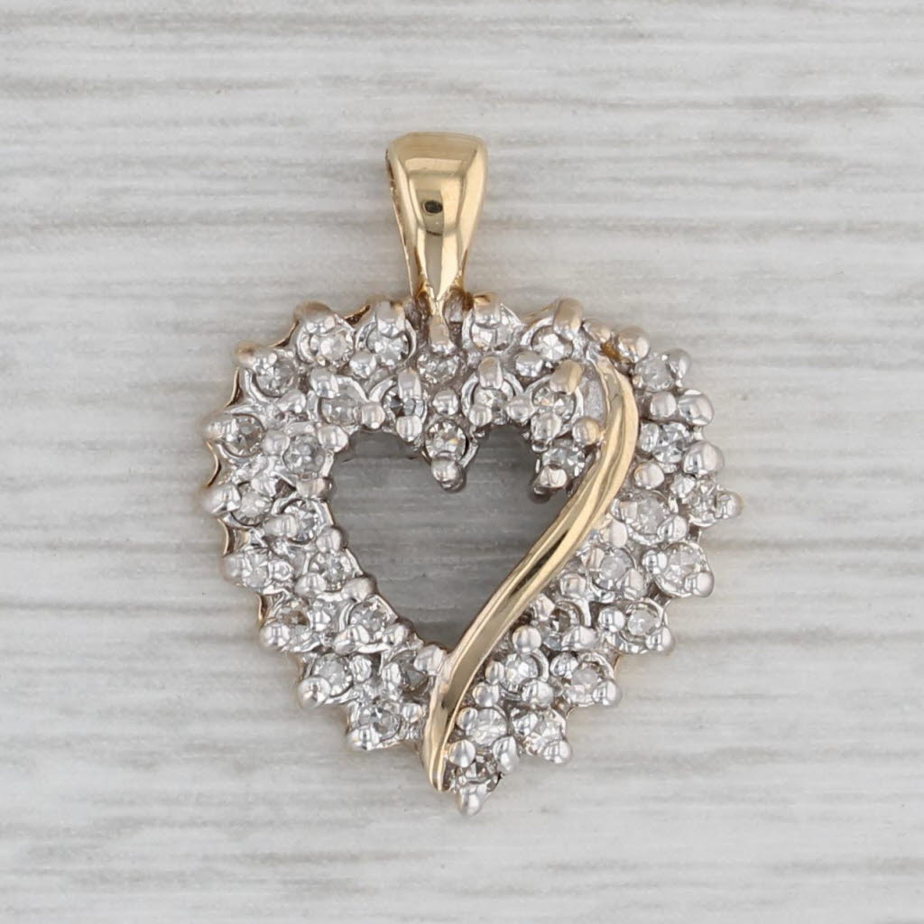Gray 0.15ctw Diamond Cluster Heart Pendant 10k Yellow Gold Small Drop