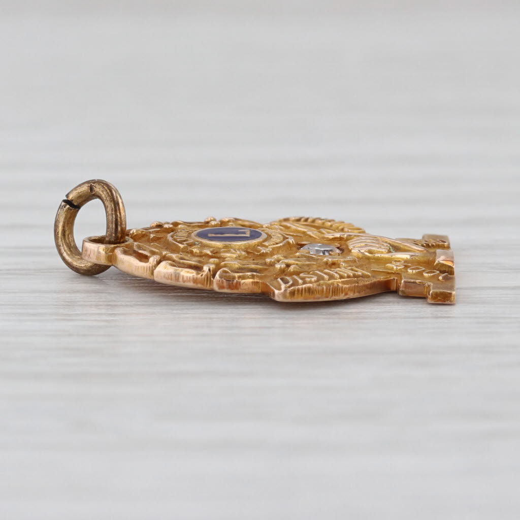 Vintage Lions Club Charm 10k Gold Diamond District Governor 100% Award