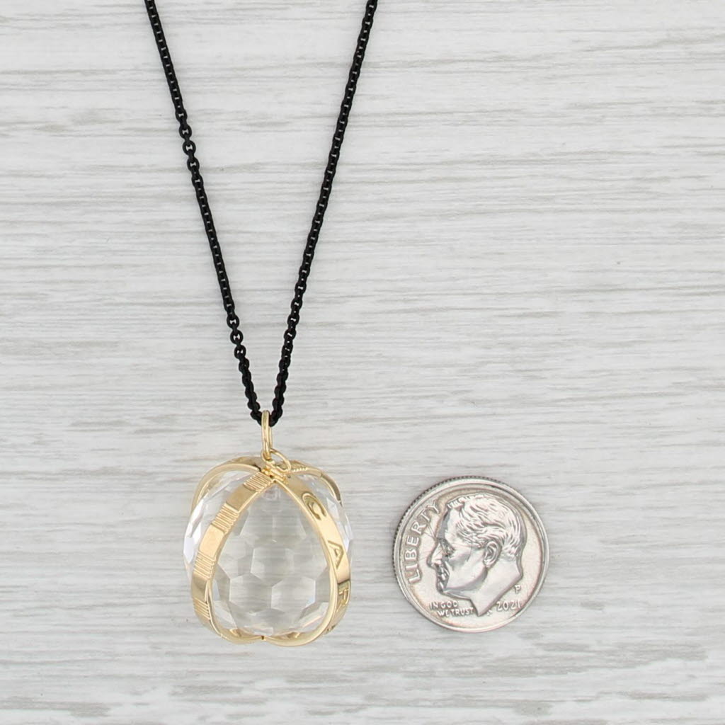 Monica Rich Carpe Diam Pendant Necklace Rock Crystal 18k Gold Stainless Steel