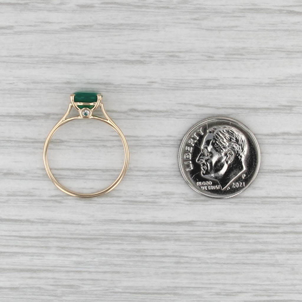 1.29ctw Green Chalcedony Solitaire 14k Yellow Gold Size 6 White Sapphire Accents