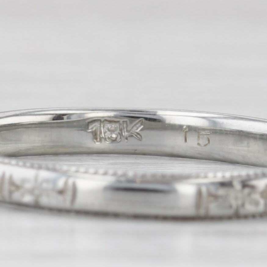 Light Gray Floral Pattern Wedding Band Stackable Ring 18k White Gold Size 6.5