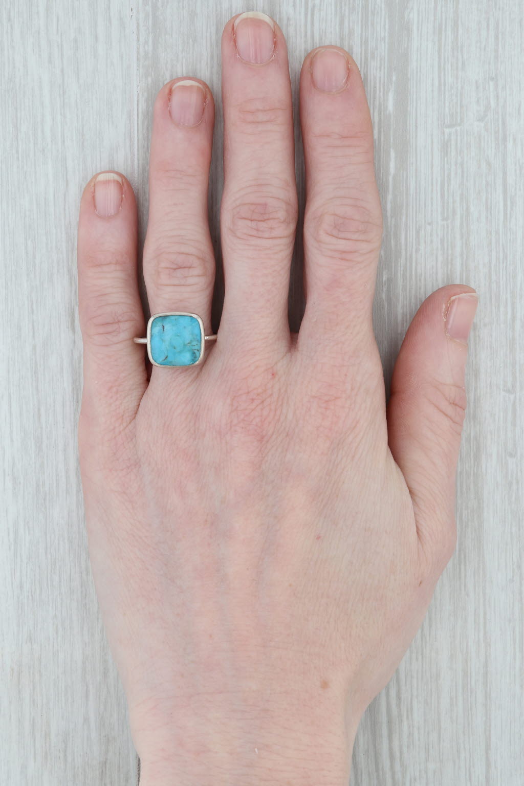 New Nina Wynn Turquoise Ring Sterling Silver Size 7 Marbled Solitaire