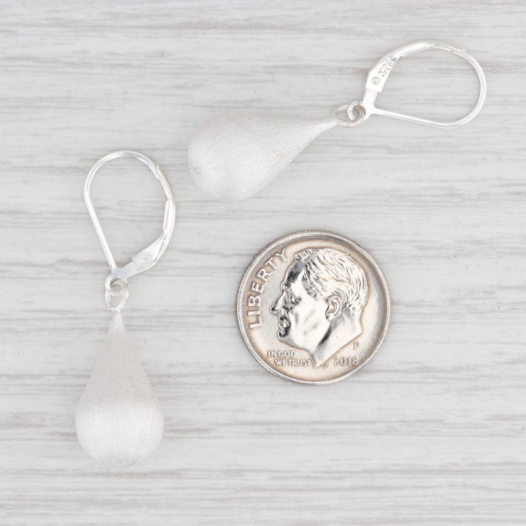 New Nina Wynn Teardrop Earrings Sterling Silver Brushed Dangle Hook Posts