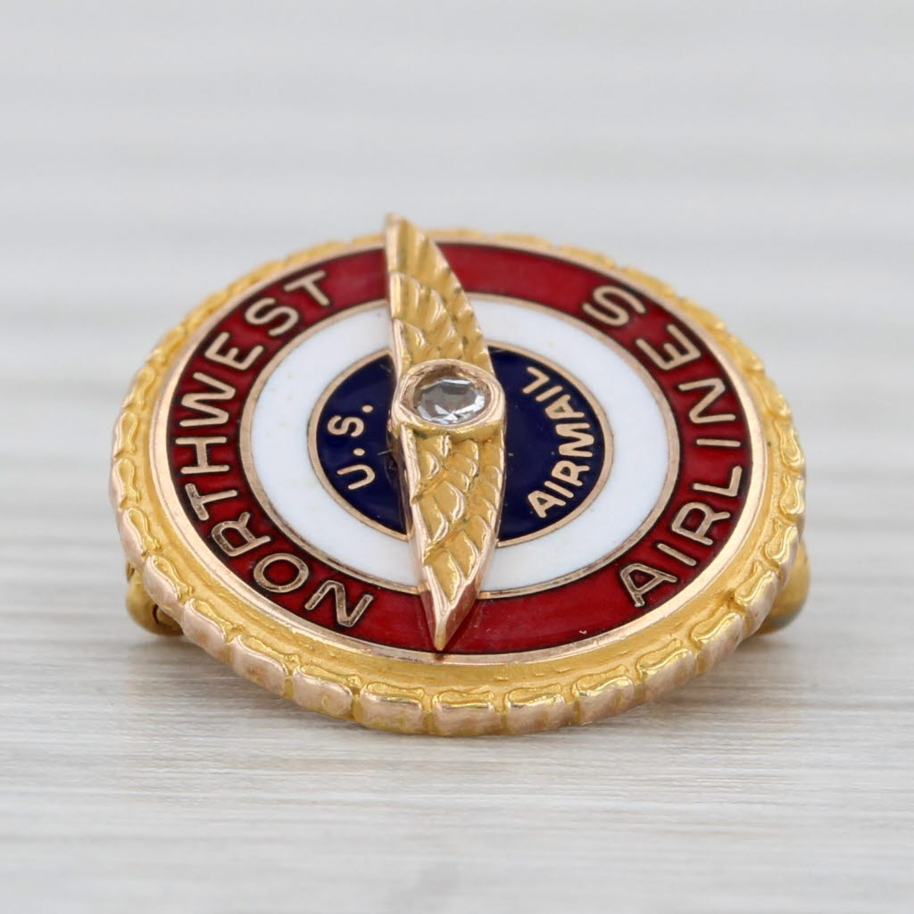 Light Gray Northwest Airlines US Airmail Company Service Pin 10k Gold Diamond Enamel