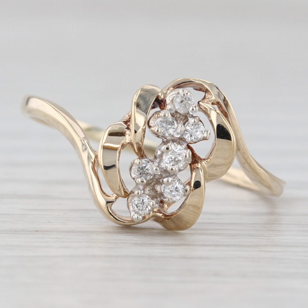 Diamond Flower Cluster Bypass Ring 14k Yellow Gold Size 8