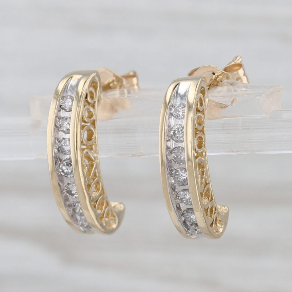 0.20ctw Diamond Journey Earrings 14k Yellow Gold Heart Accents J-Hook Drops