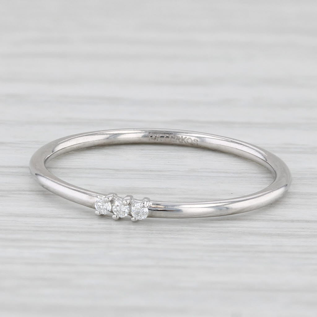 Light Gray Ferkos 3-Stone Diamond Ring 14k White Gold Size 7.5 Wedding Band Stackable