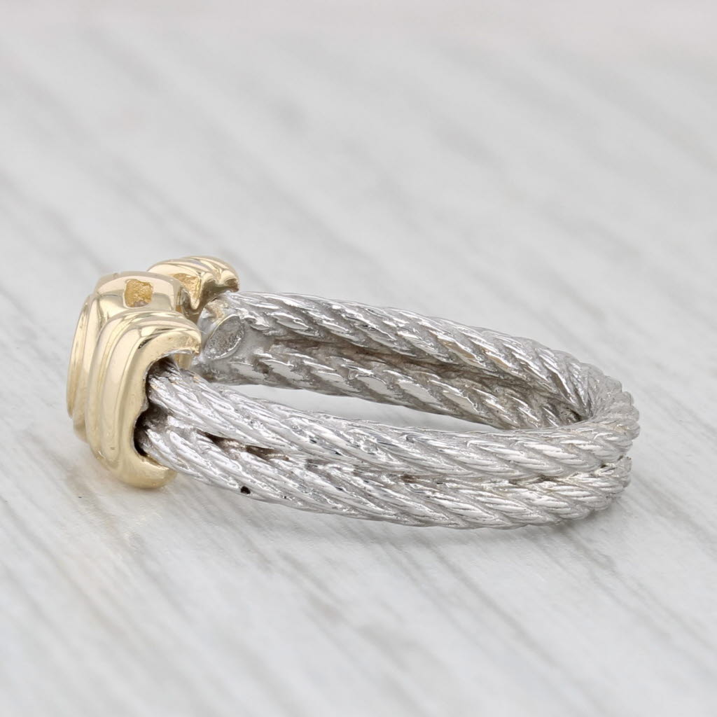 Light Gray 0.17ct Round Diamond Solitaire Cable Ring 14k Yellow White Gold Sz 6 Engagement