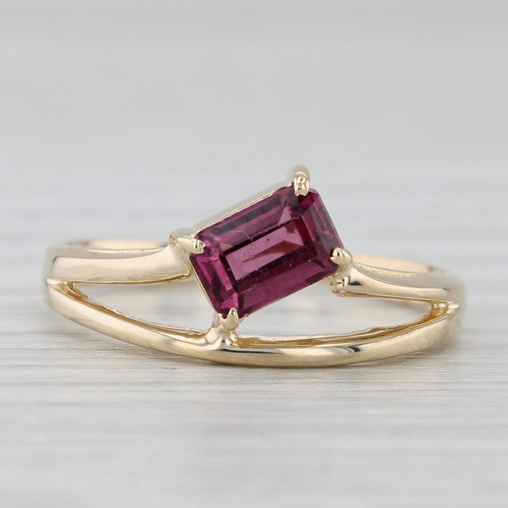 Light Gray 0.60ct Rhodolite Garnet Emerald Cut Solitaire Ring 14k Yellow Gold Size 5.5