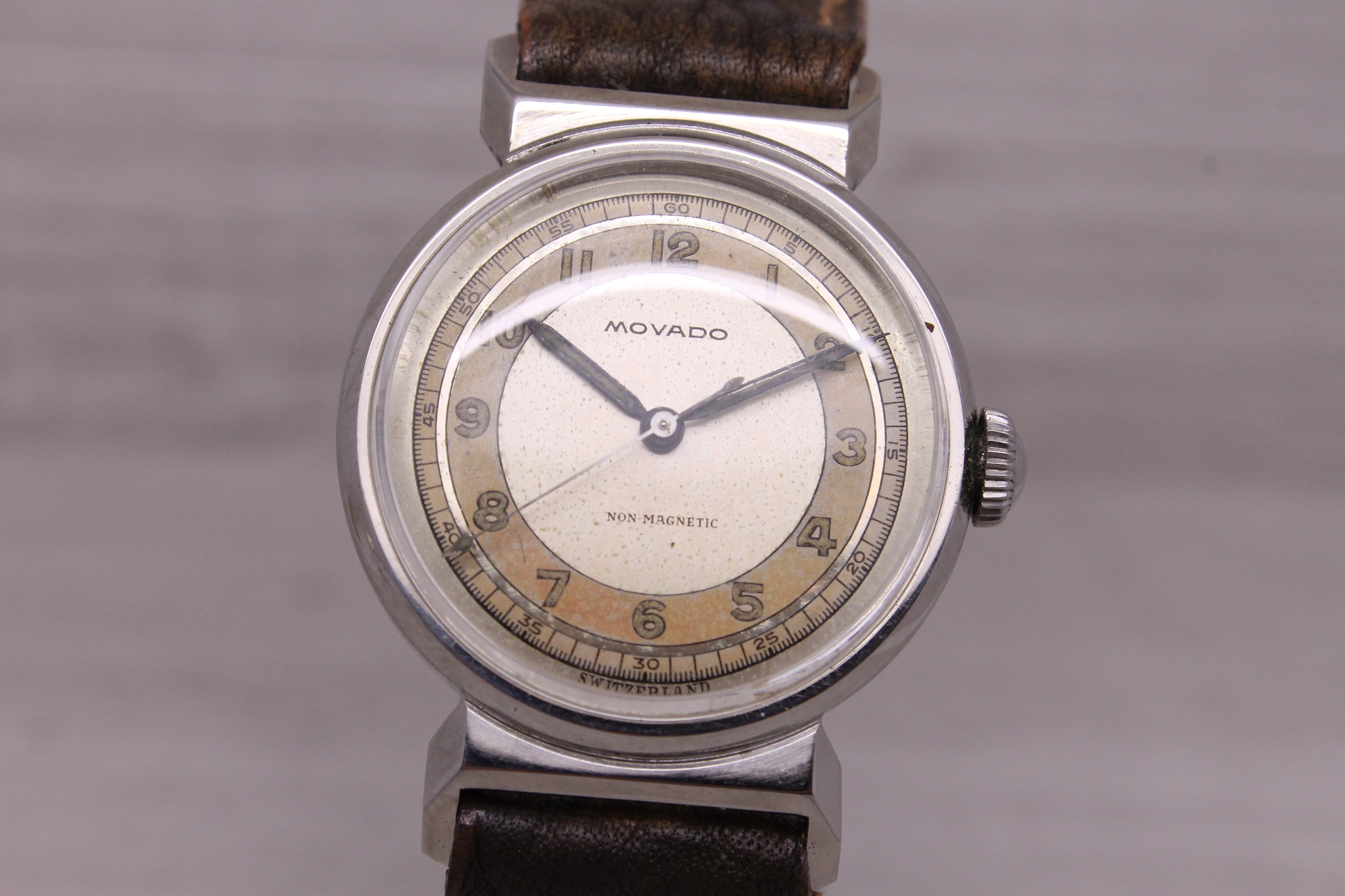 Light Slate Gray Vintage c.1940's Movado 30mm Stainless Steelm Manual Watch ORIGINAL Dial 150MN