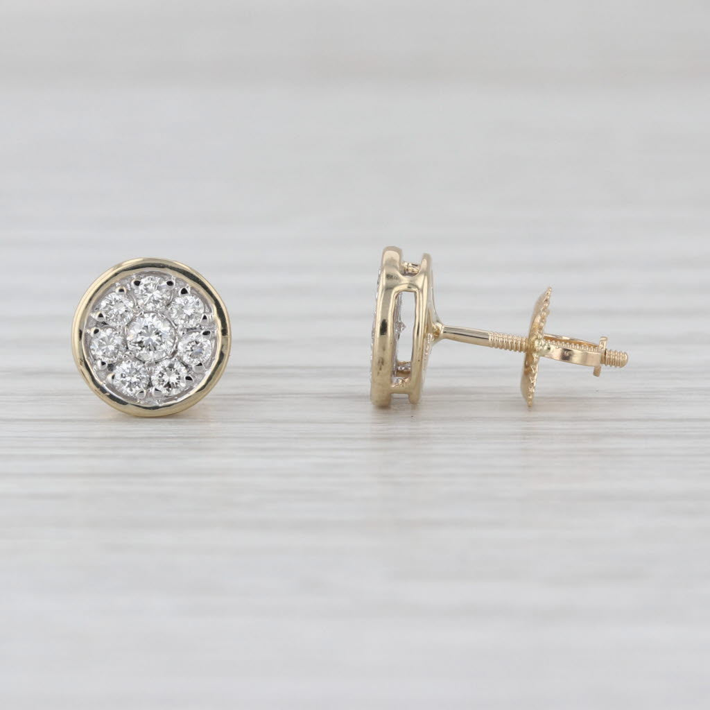 New 0.38ctw Diamond Cluster Stud Earrings 14k Yellow Gold Screw Backs Studs