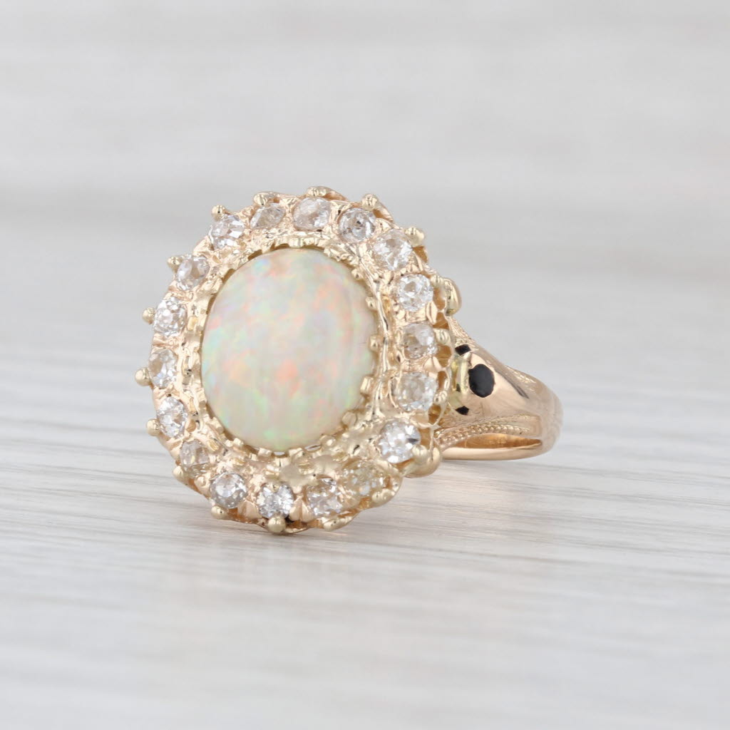 Haydon & Co Cabochon Opal 0.70ctw Diamond Halo Ring 14k Yellow Gold Size 7.5