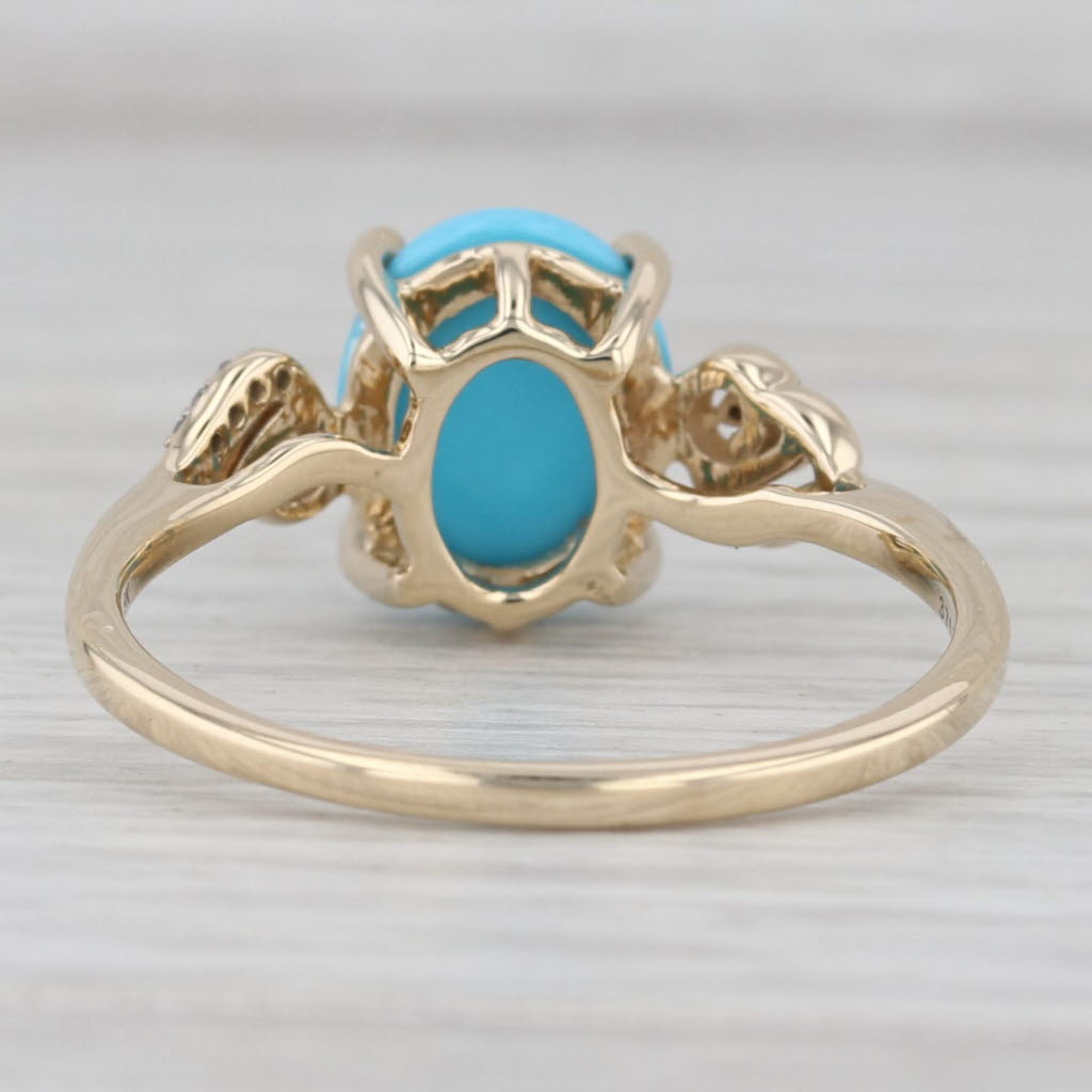 Cabochon Turquoise Diamond Ring 9k Yellow Gold Size 9.25 COA Card