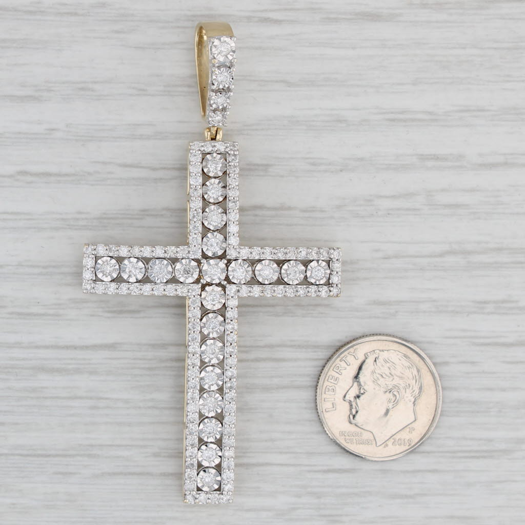 Gray Large 2ctw Diamond Cross Pendant 10k Yellow Gold Religious Jewelry