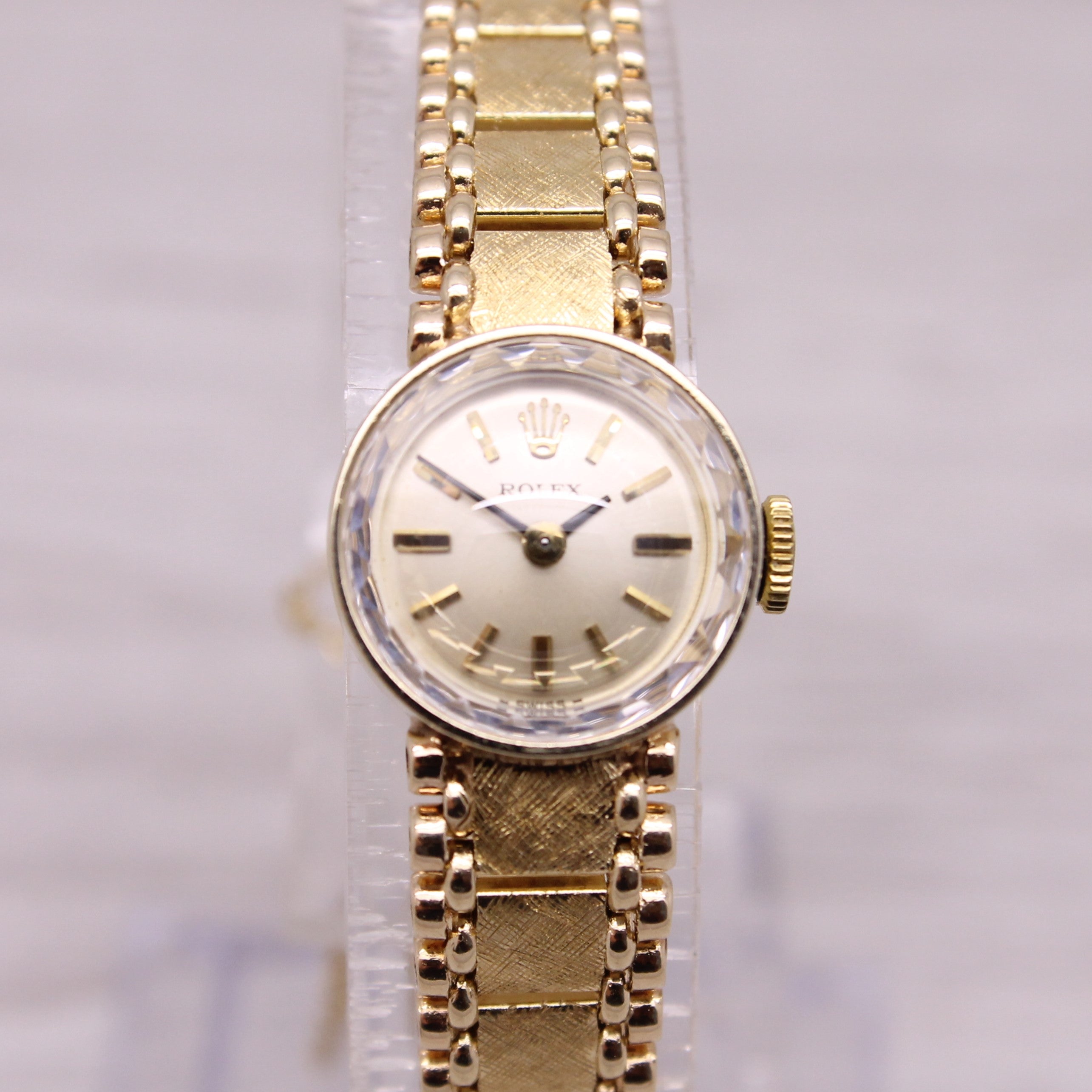 Gray Vintage c.1960 Rolex 14k Yellow Gold Ladies Cocktail Bracelet Watch - Serviced -