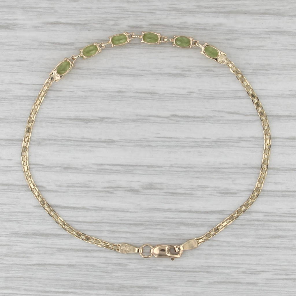 1.42ctw Peridot Bracelet 10k Yellow Gold Bismarck Chain 7.25"
