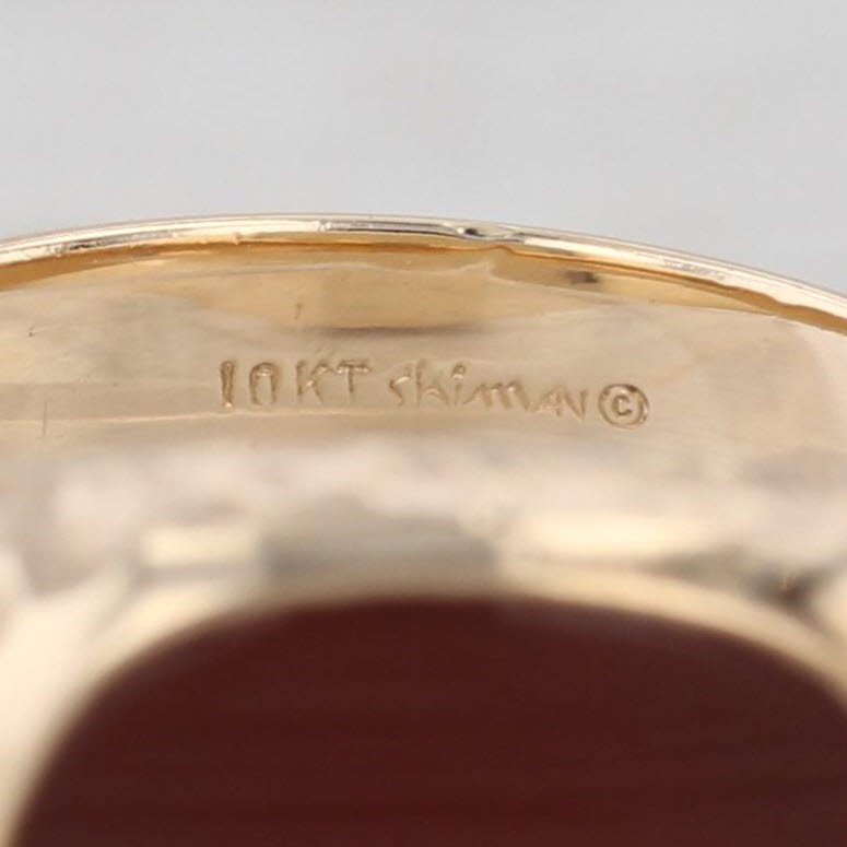 Sardonyx Carnelian Hammered Ring 10k Yellow Gold Size 10.75 Vintage Men's