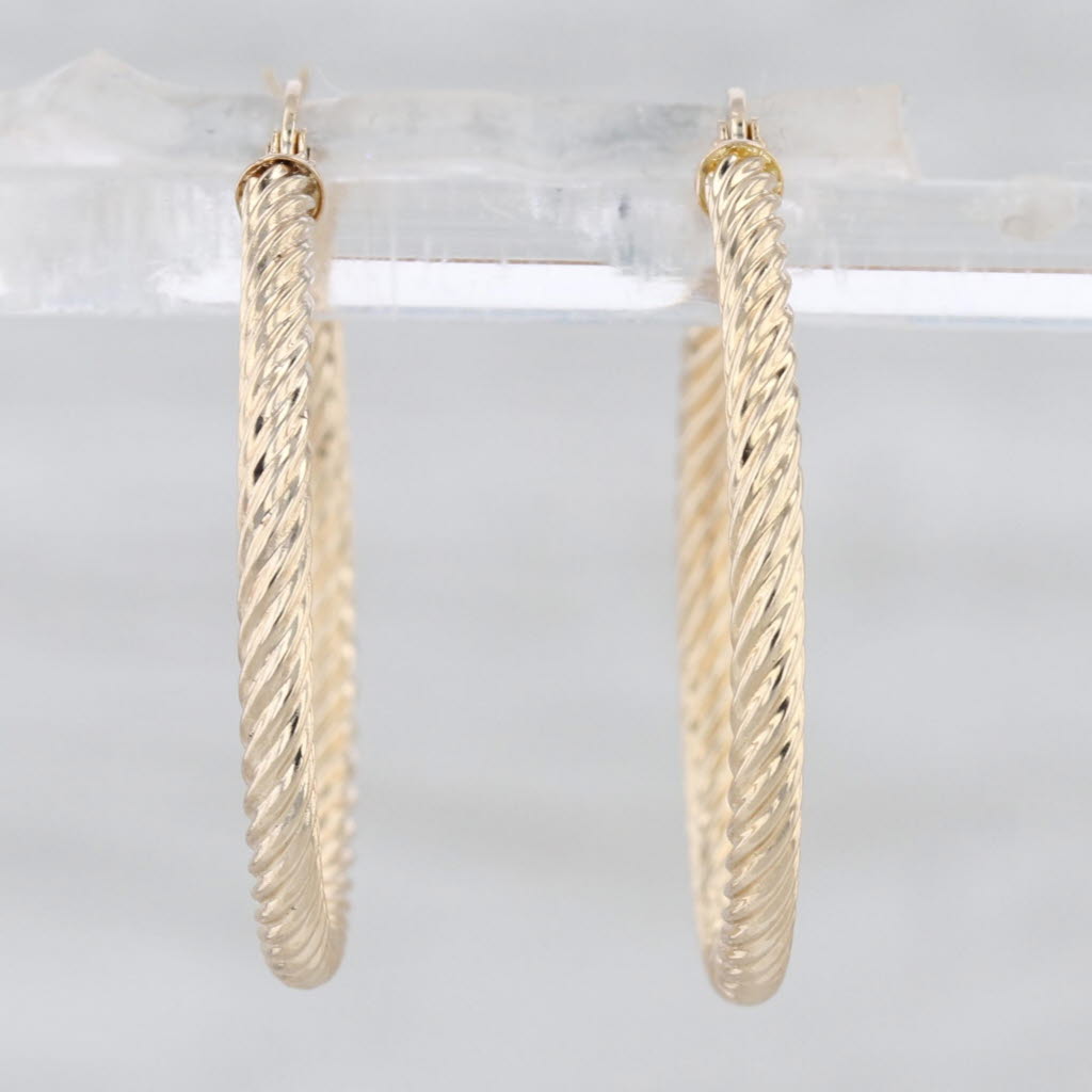 Rope Twist Hoop Earrings 14k Yellow Gold Snap Top Round Hoops 23.2 x 1.9mm
