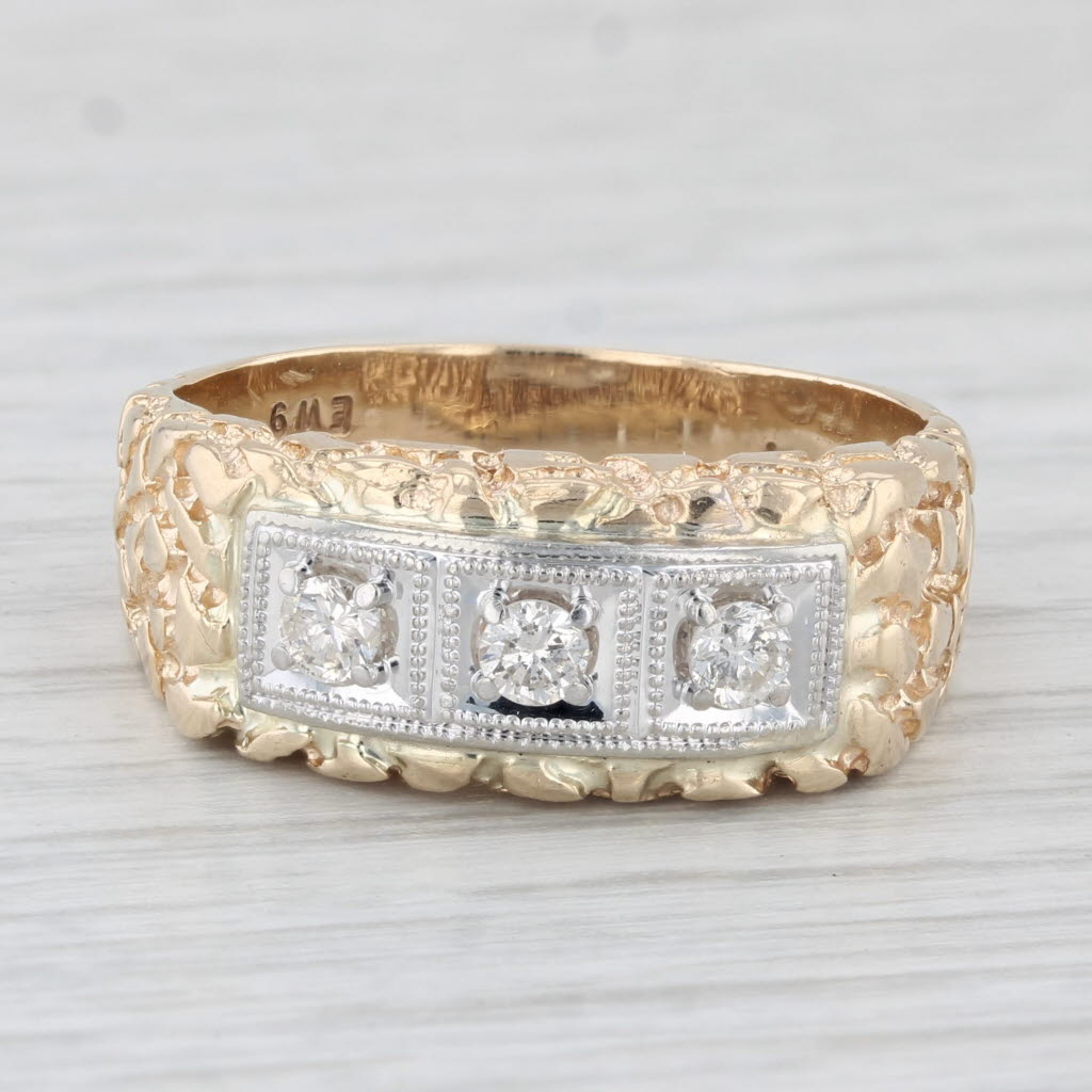 Light Gray 0.25ctw Diamond Men's Ring 10k Yellow Gold Size 10.25 Wedding Band