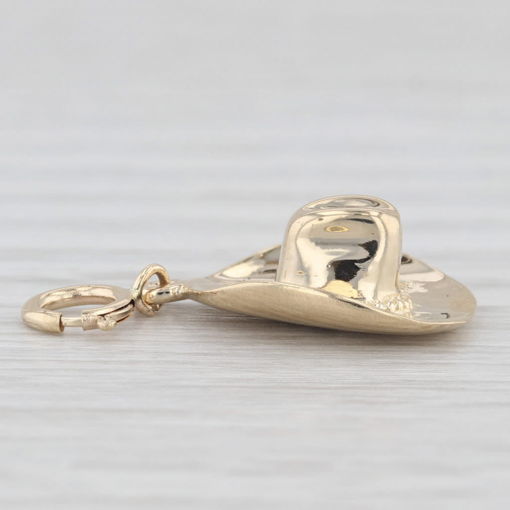 Light Gray Cowboy Hat Charm 14k Yellow Gold Western Themed Pendant