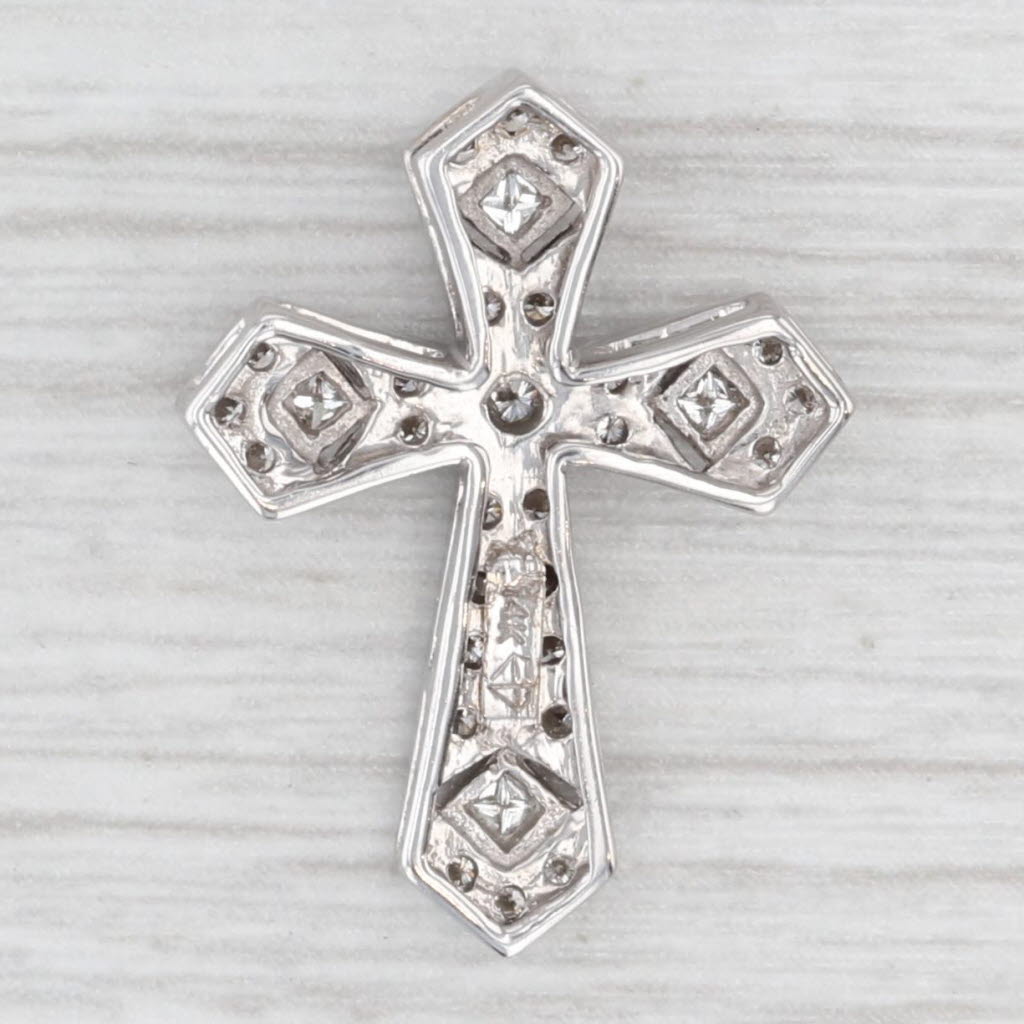 Light Gray 0.22ctw Diamond Tapering Cross Pendant 14k White Gold